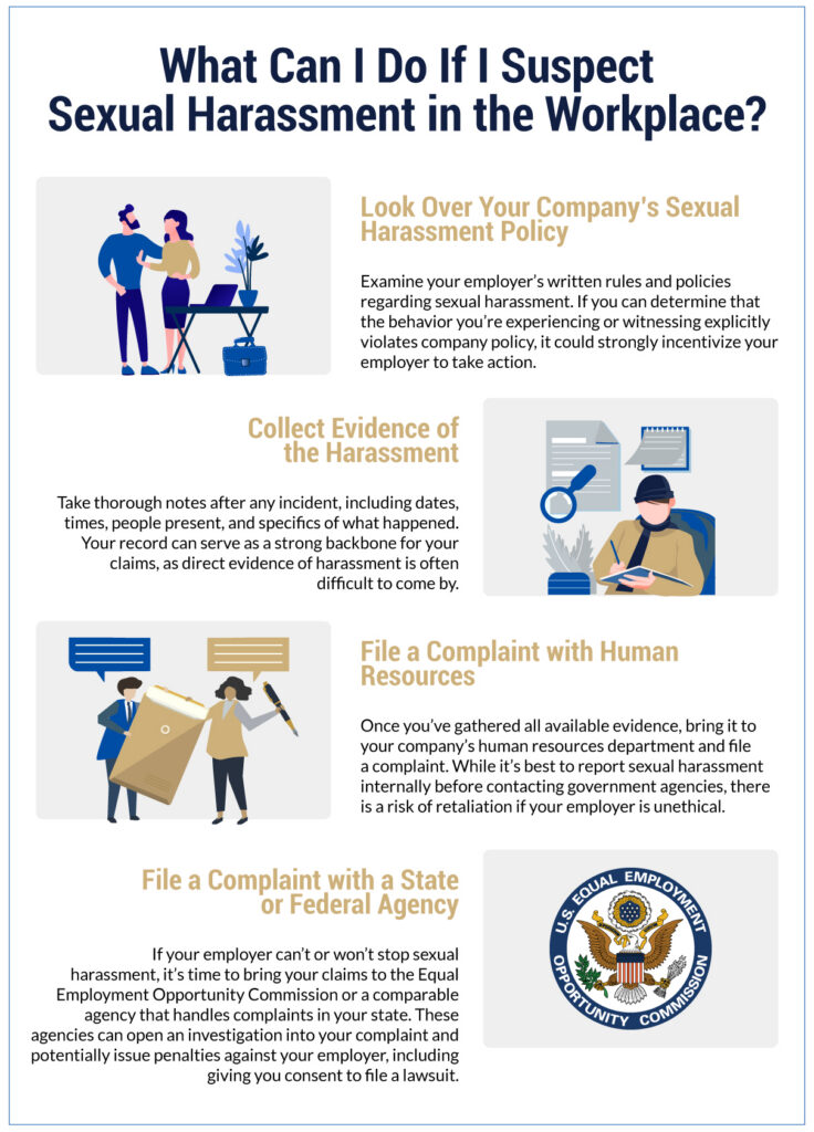 Infographic on: 1. "What Can I Do If I Suspect Sexual Harassment in the Workplace?"