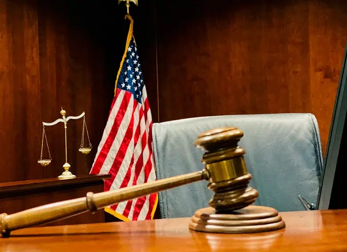 gavel and a flag
