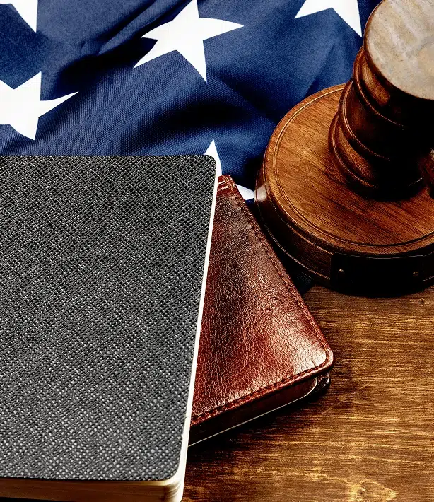 notebooks and an american flag